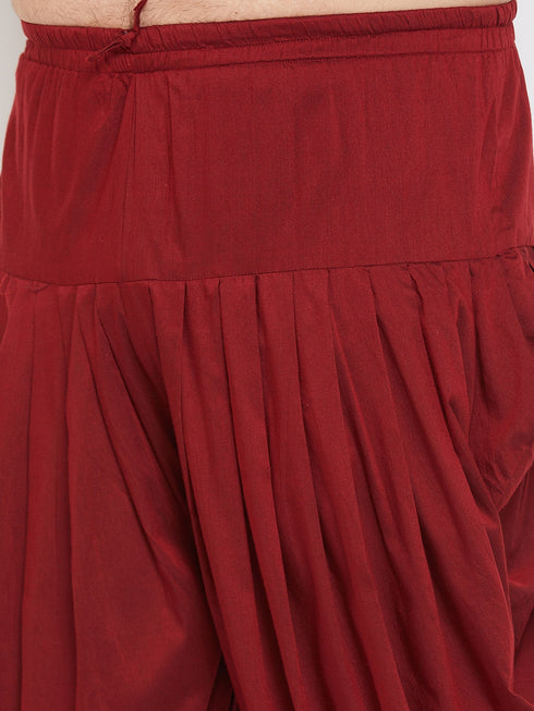 Vastramay Men's Plus Size Navy Blue Silk Blend Curved Kurta Dhoti Set